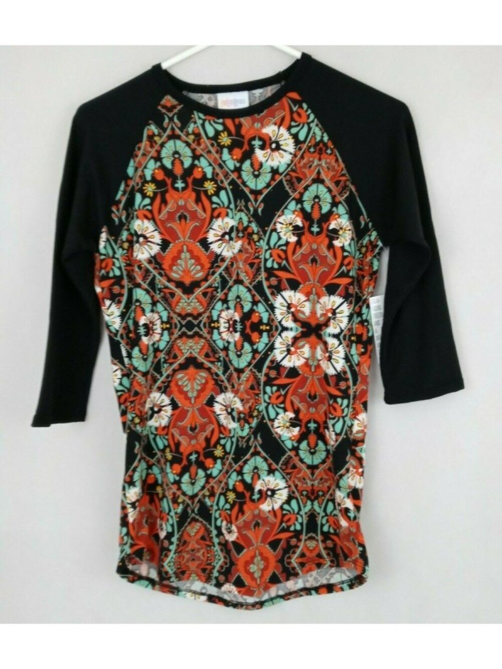 NWT LulaRoe Randy Shirt With Retro Floral Design & Black Sleeves Size XXS